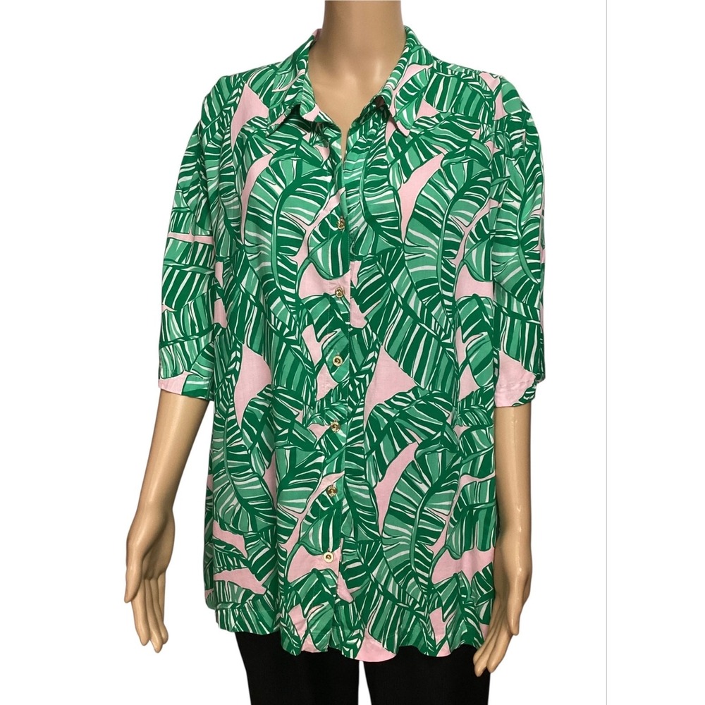 Lilly Pulitzer Franki Shirt Coverup Conch Shell Pink Lets Go Bananas Tropical XL